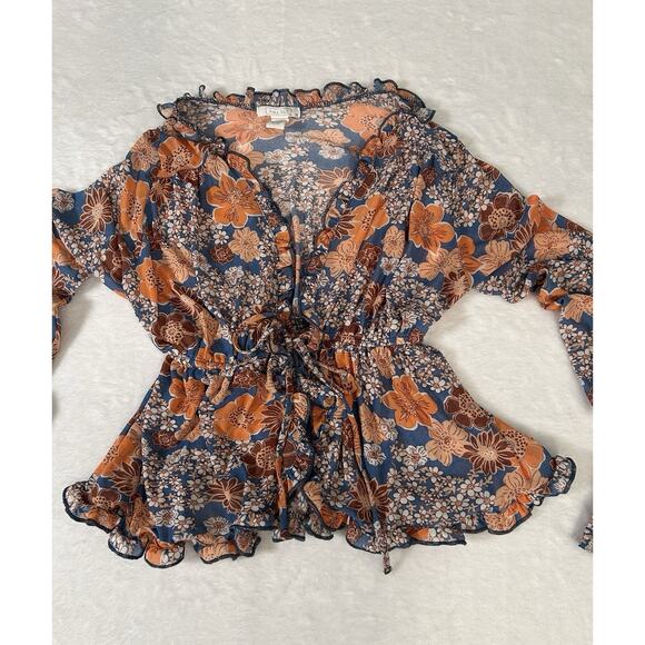 Full Tilt Tie Front Fly Away Boho Y2K Inspired 70’s Floral Print Cardigan Sz XS - Picture 3 of 8